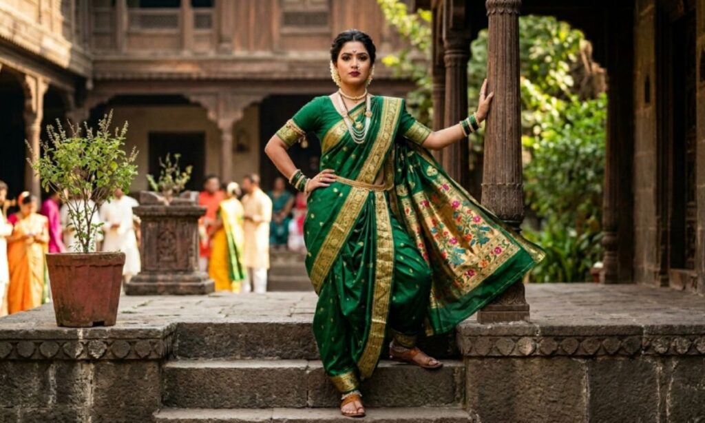 Attitude-Based Nauvari Saree Look Captions in Marathi