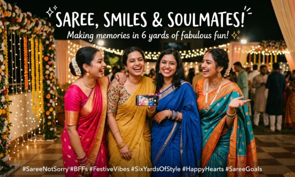 Playful Saree Captions For Friends and Fun