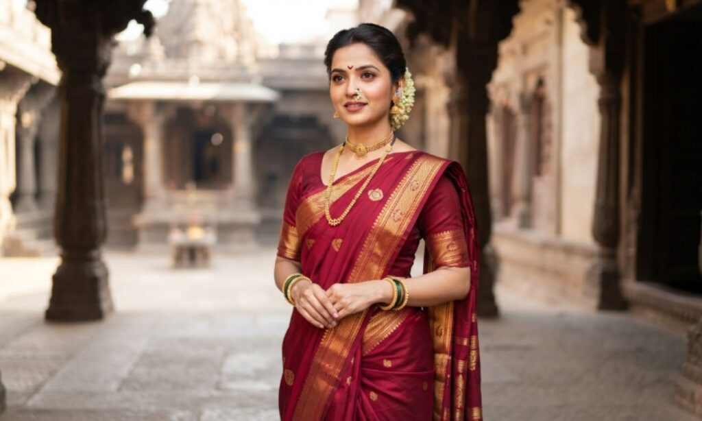 Stylish Nauvari Saree Look Captions in Marathi