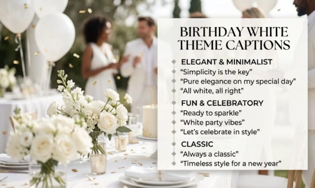 Birthday White Theme Captions